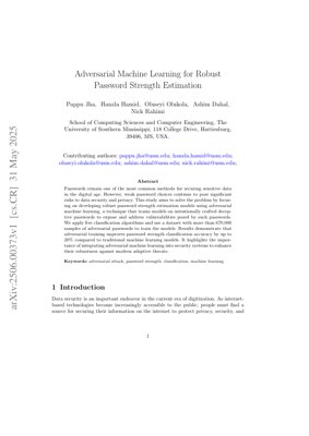 PDF Belgesi Kapak Sayfası - Adversaryal Makine Öğrenimi Tabanlı Sağlam Şifre Gücü Değerlendirme Araştırması