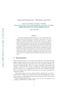 PDF Document Cover - Password Generator: A Comprehensive Model and Analysis