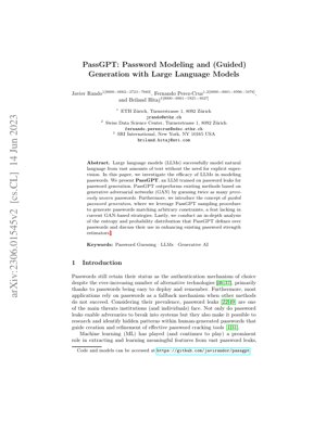 PDF文档封面 - PassGPT：基于大语言模型的密码建模与引导式生成 - 技术分析